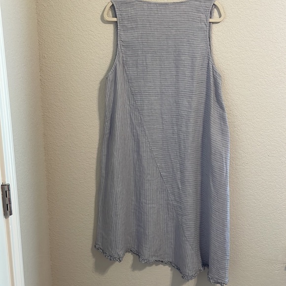 ♥️ Luna Luz 100% Linen Sleeveless Dress Stripes Gray Size L - Picture 5 of 6